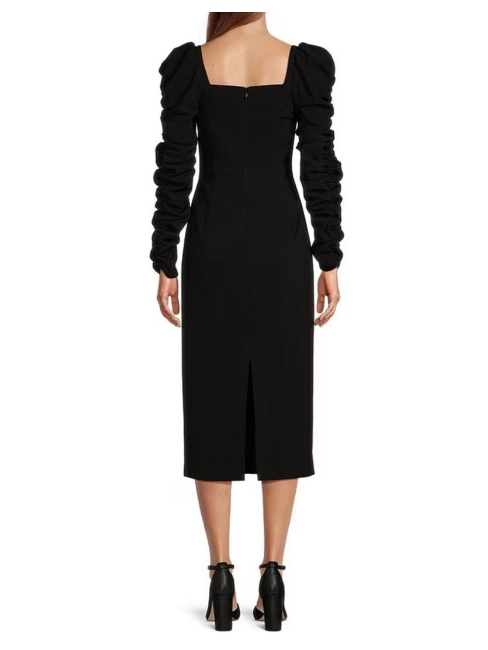 Antonio Melani Elena Crepe Square Neck Midi Ruched Sleeve Pearl Bow Dress - Picture 5 of 7